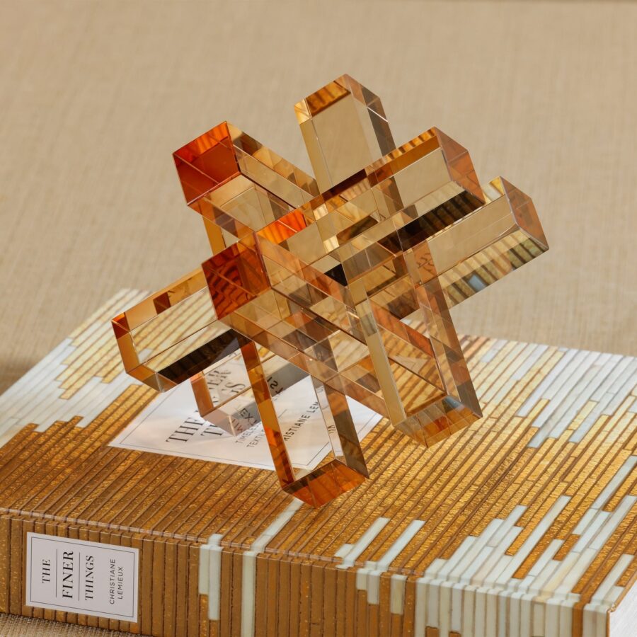 Light Amber Crystal Glass Interlocking Bookends