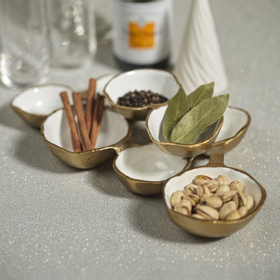Gold & White Eight Bowl Serving Tray