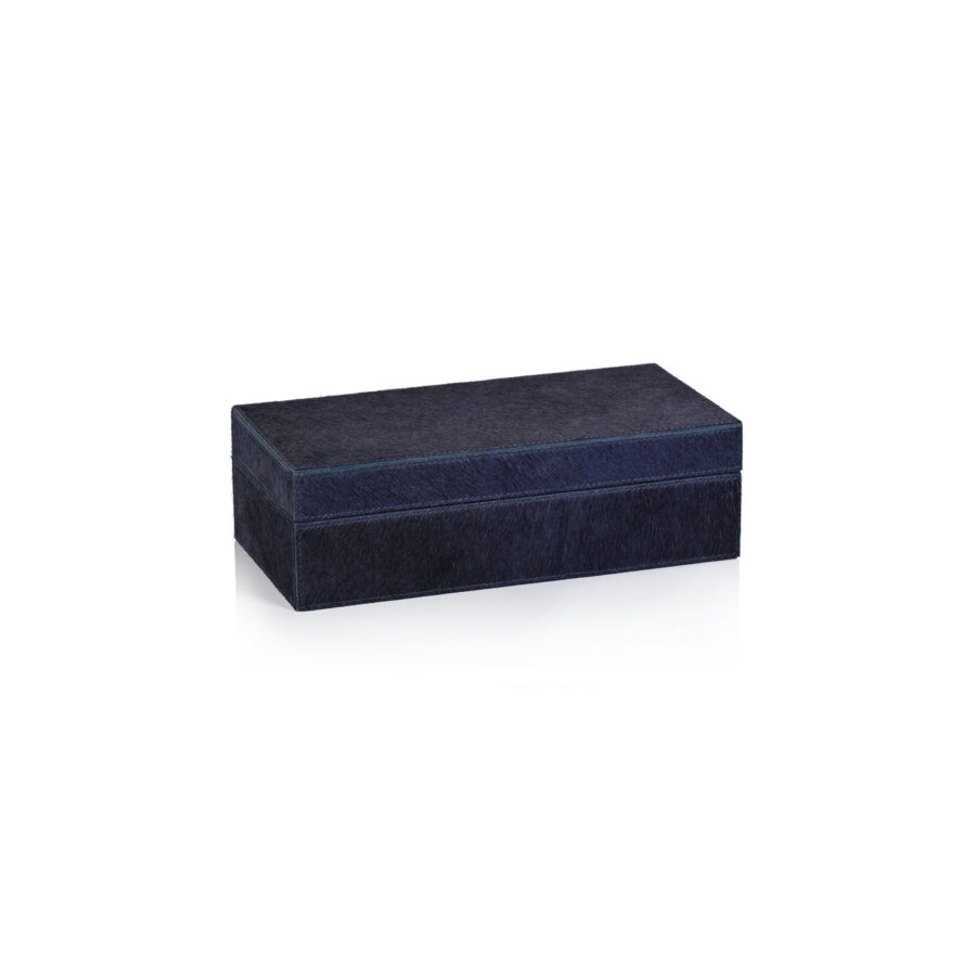 Navy Hair-On Hide Leather Storage Box