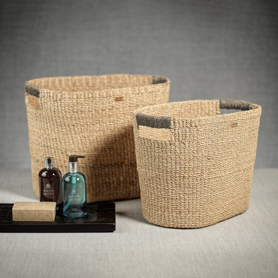 Set of 2 Oval Abaca Storage Baskets